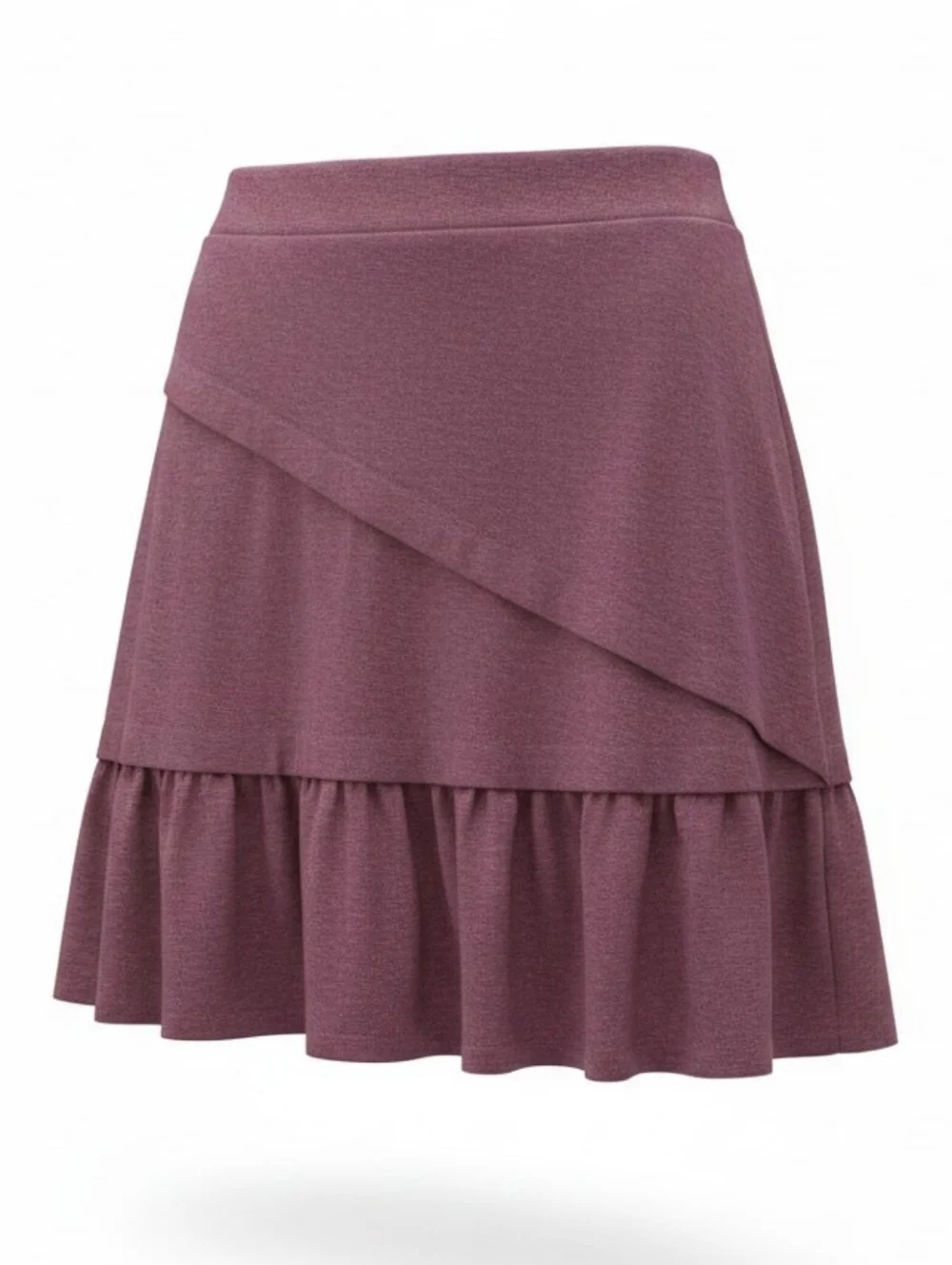 PRANA | Leah Skirt Burgandy Berry Elastic Wool‎ Blend Asymmetrical Ruffle | L